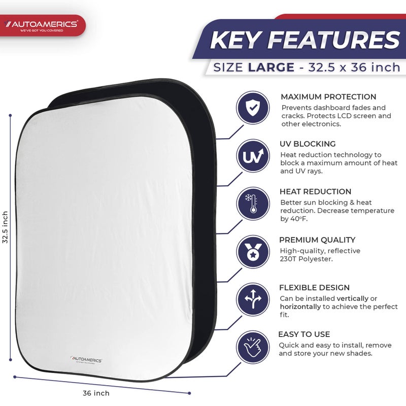 Autoamerics Windshield Sun Shade 2-Piece Foldable Car Front Window Sunshade for Full Size SUV Truck Tesla - Auto Sun Blocker Visor Protector Blocks Max UV Rays and Keeps Your Vehicle Cool - Large Fit - Image 2